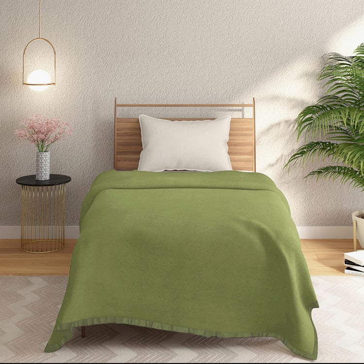 PORTICO Serenity Green Solid Cotton Single Blanket - 152x229cm