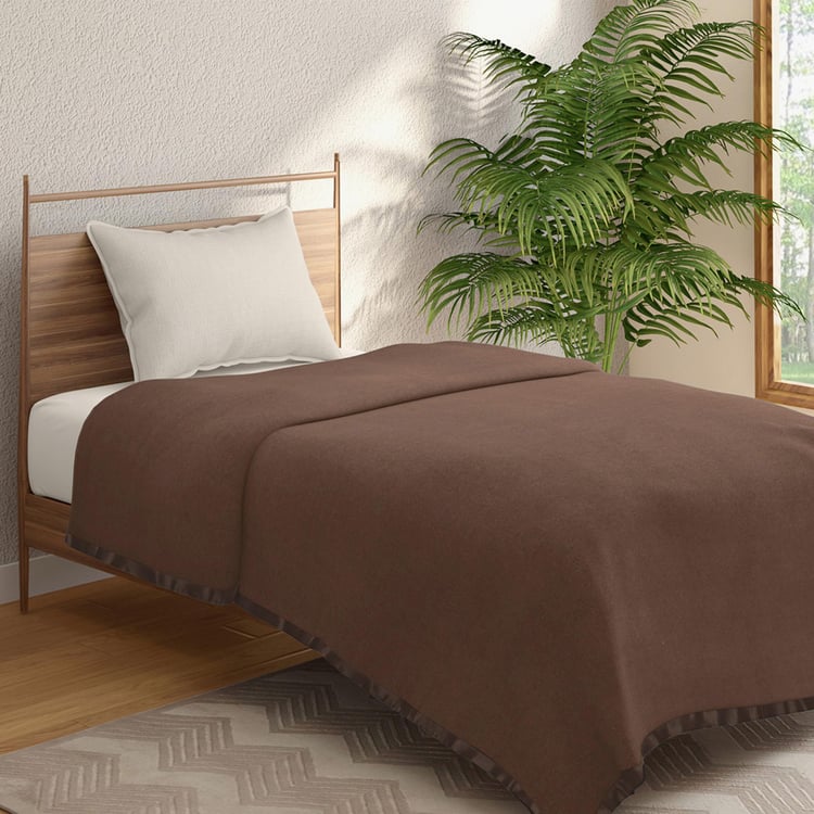 PORTICO Serenity Brown Solid Cotton Single Blanket - 152 x 229 cm