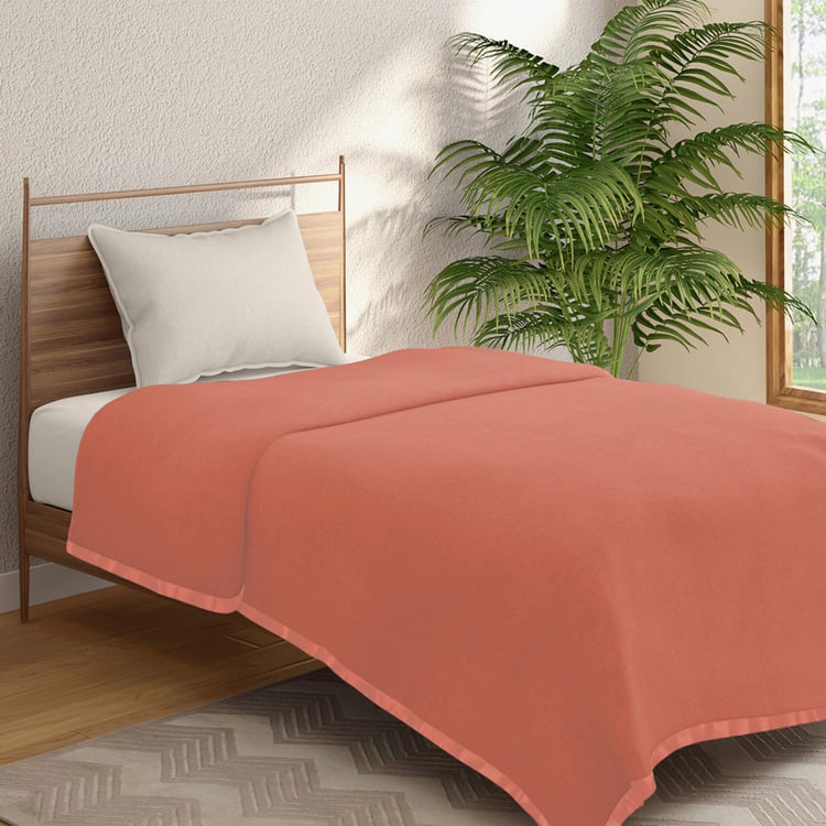 PORTICO Serenity Peach Solid Cotton Single Blanket - 152 x 229 cm