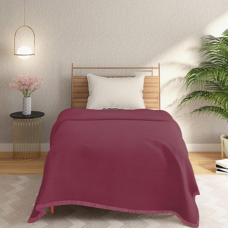 PORTICO Serenity Maroon Solid Cotton Single Blanket - 152x229cm