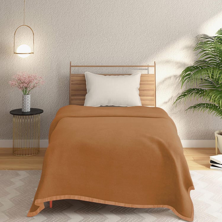 PORTICO Serenity Brown Cotton Single Blanket - 152 x 229 cm