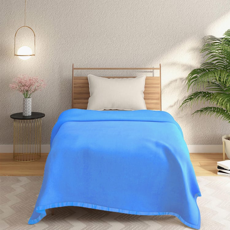PORTICO Serenity Blue Solid Cotton Single Blanket - 152 x 229 cm