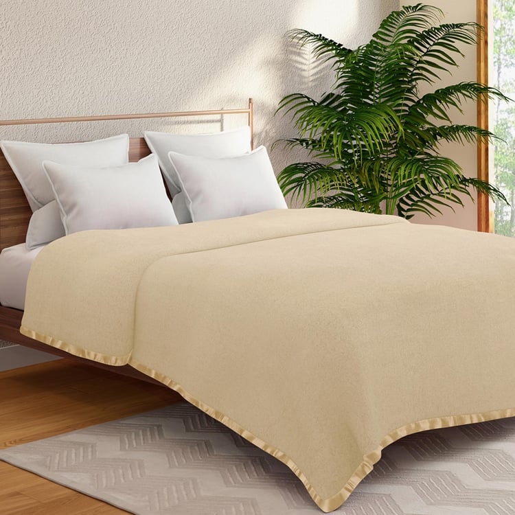 PORTICO Unwind Beige Solid Cotton Double Blanket - 220 x 240 cm