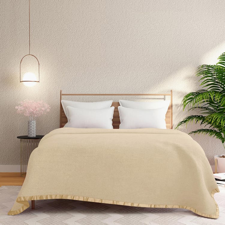 PORTICO Unwind Beige Solid Cotton Double Blanket - 220 x 240 cm