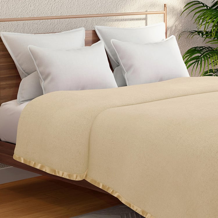 PORTICO Unwind Beige Solid Cotton Double Blanket - 220 x 240 cm