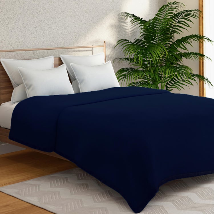 PORTICO Unwind Navy Solid Cotton Double Blanket - 220 x 240 cm