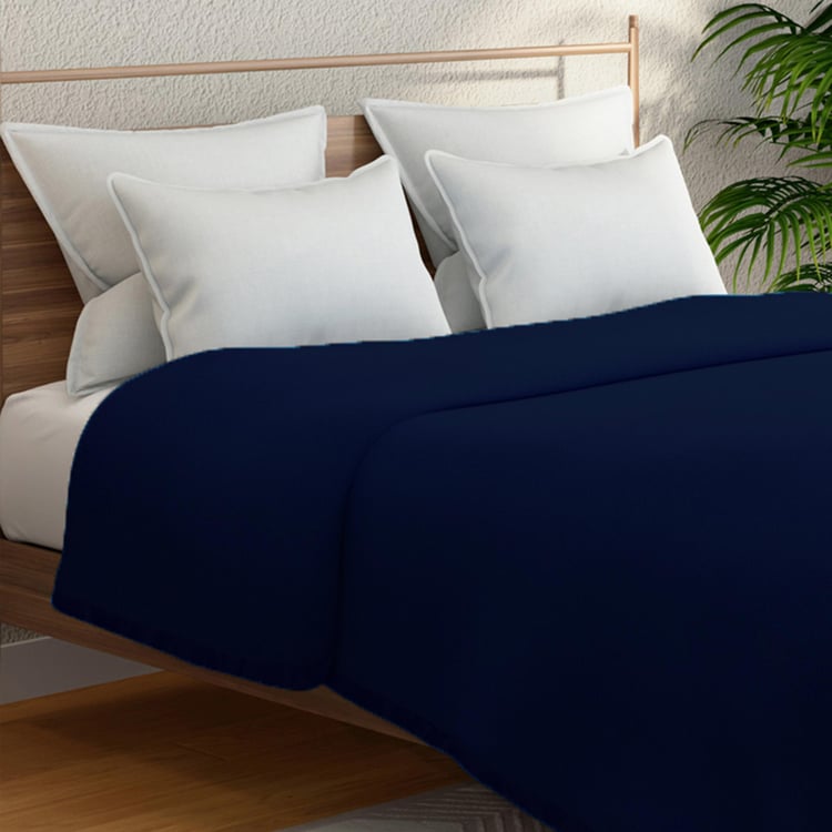 PORTICO Unwind Navy Solid Cotton Double Blanket - 220 x 240 cm