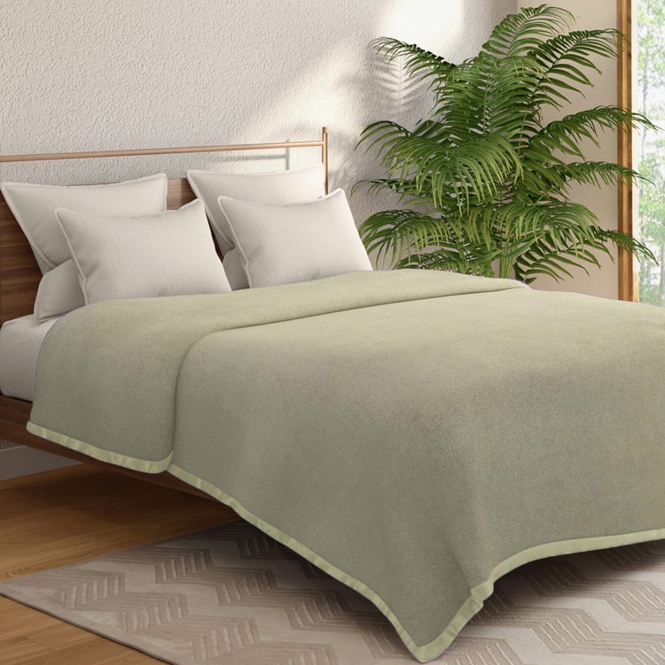 PORTICO Unwind Green Solid Cotton Double Blanket - 220 x 240 cm