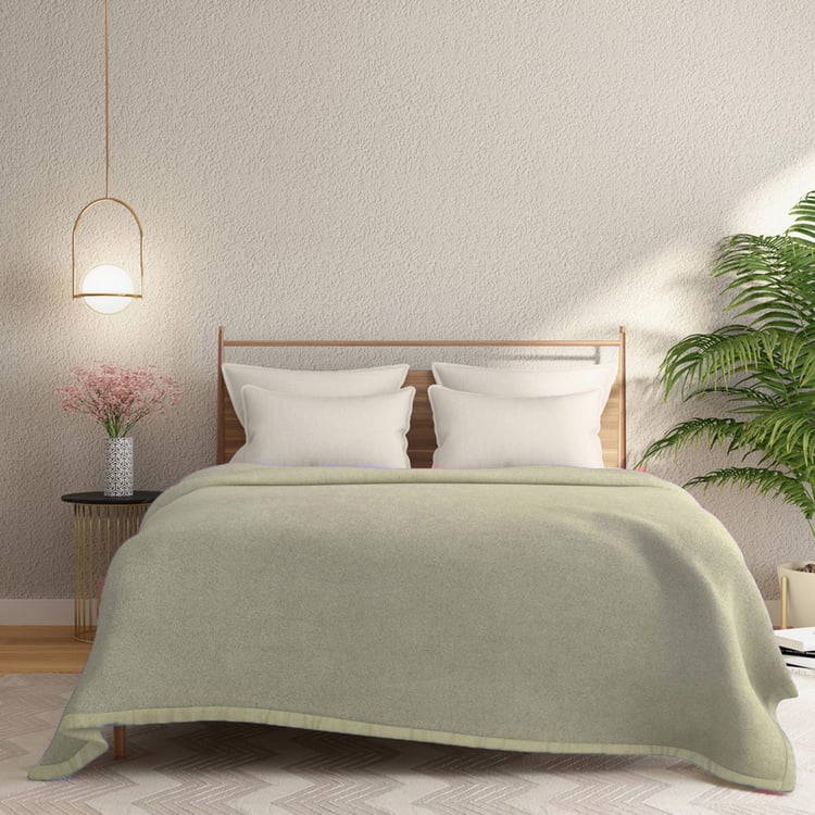 PORTICO Unwind Green Solid Cotton Double Blanket - 220 x 240 cm