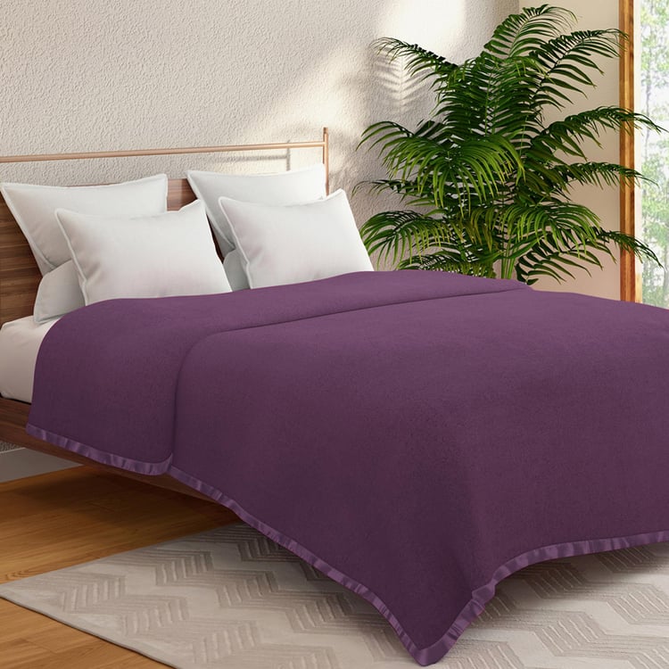 PORTICO Unwind Purple Solid Cotton Double Blanket - 220 x 240 cm