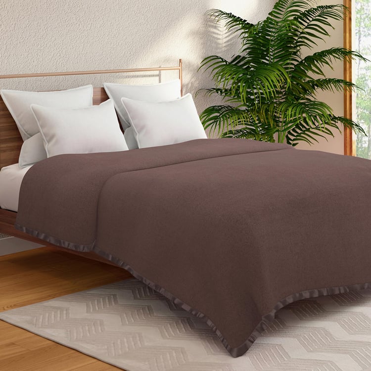 PORTICO Unwind Brown Solid Cotton Double Blanket - 220 x 240 cm