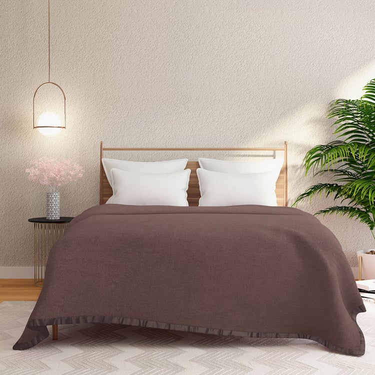 PORTICO Unwind Brown Solid Cotton Double Blanket - 220 x 240 cm