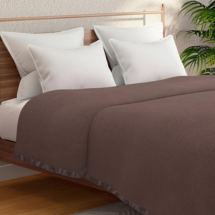 PORTICO Unwind Brown Solid Cotton Double Blanket - 220 x 240 cm