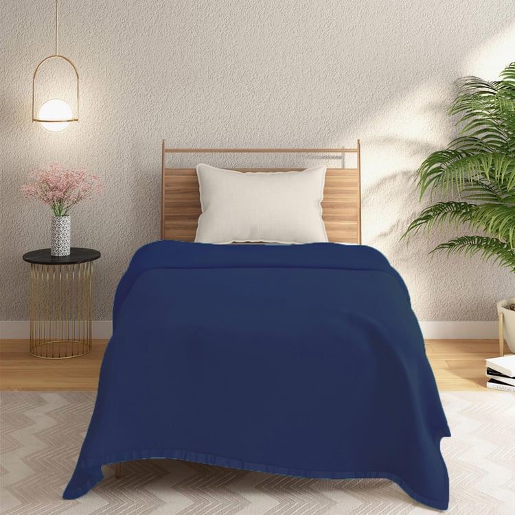 PORTICO Serenity Blue Solid Cotton Single Blanket - 152 x 229 cm