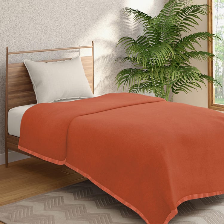 PORTICO Unwind Orange Solid Cotton Single Blanket - 152x229cm