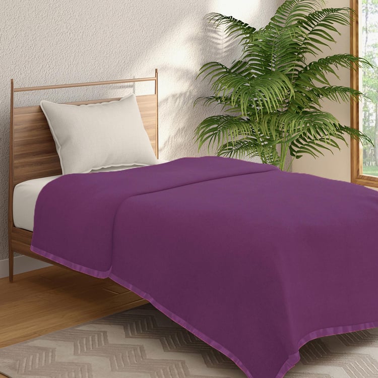 PORTICO Unwind Purple Solid Cotton Single Blanket - 152x229cm