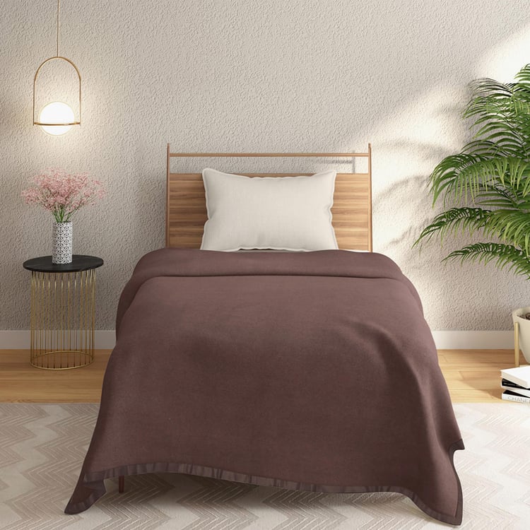 PORTICO Unwind Brown Solid Cotton Single Blanket - 152 x 229 cm