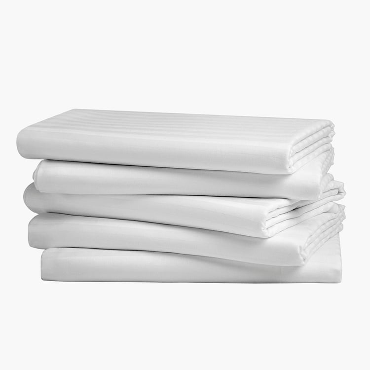 PORTICO Hotel White Solid Cotton Queen Bedsheet - 183x254cm - Set of 5