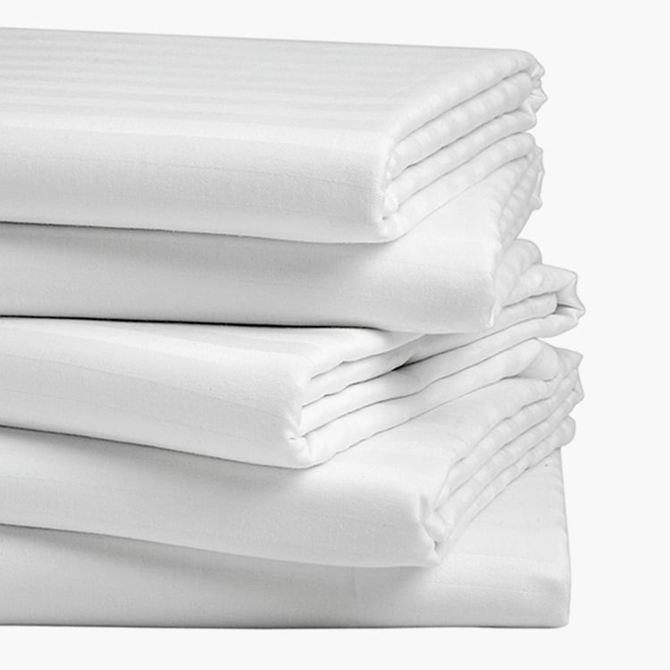 PORTICO Hotel White Solid Cotton Queen Bedsheet - 183x254cm - Set of 5