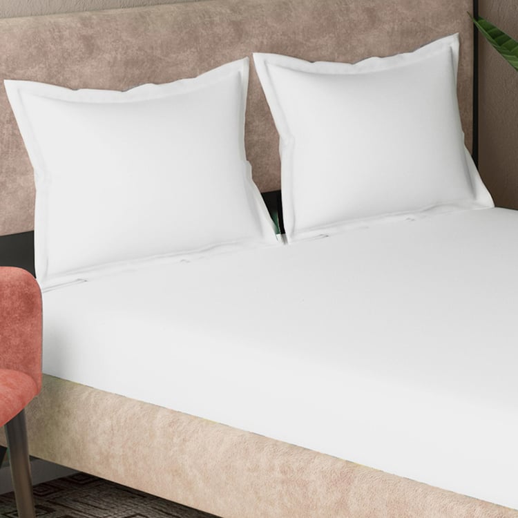 PORTICO Hotel White Solid Cotton Queen Bedsheet Set - 183x254cm - Set of 3