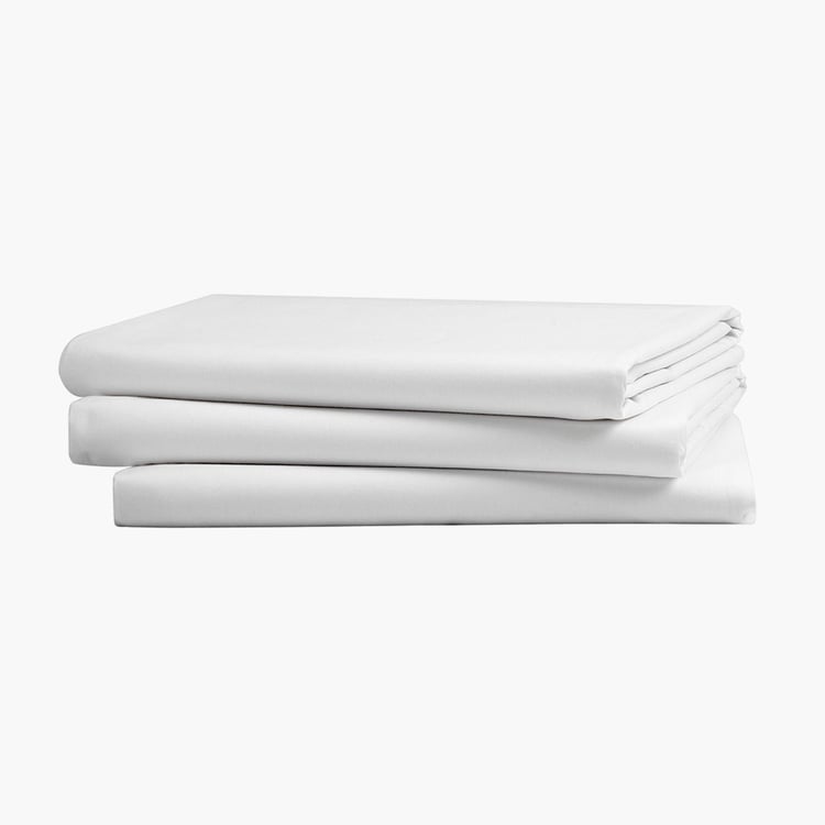PORTICO Hotel White Solid Cotton Queen Bedsheet Set - 183x254cm - Set of 3