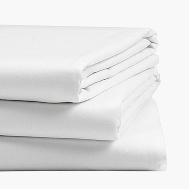 PORTICO Hotel White Solid Cotton Queen Bedsheet Set - 183x254cm - Set of 3