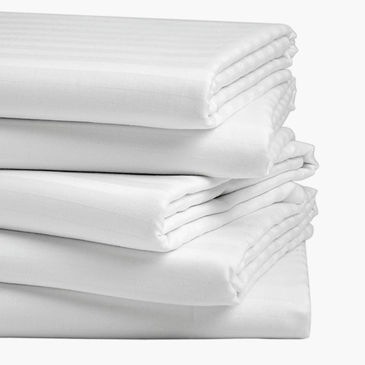 PORTICO Hotel White Solid Cotton Queen Bedsheet - 224x254cm - Set of 5