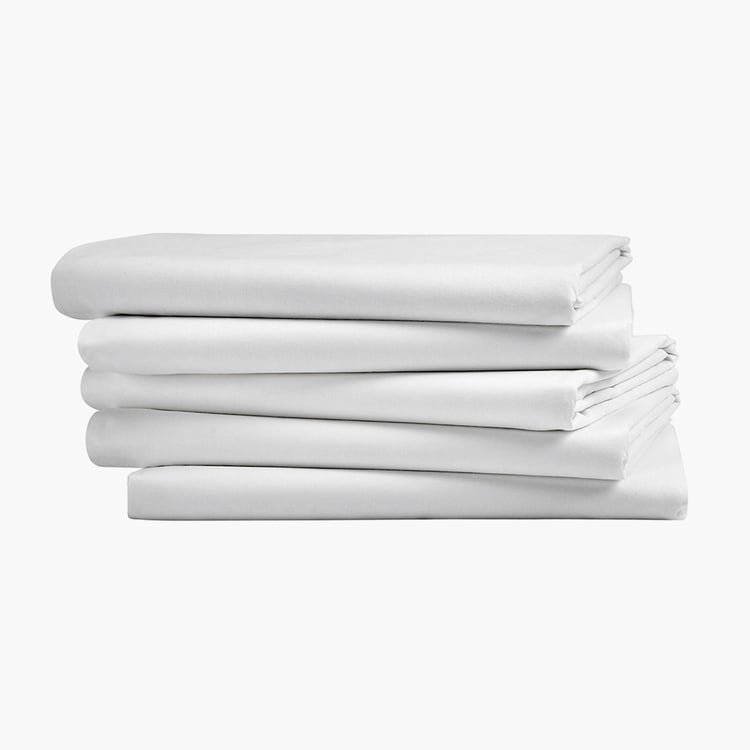 PORTICO Hotel White Solid Cotton Queen Bedsheet - 224x254cm - Set of 5