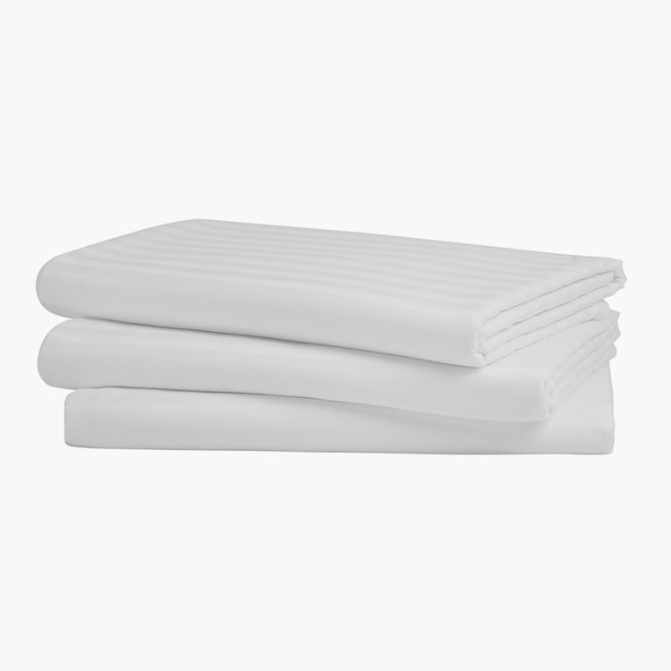 PORTICO Hotel White Solid Cotton Queen Bedsheet Set - 254x224cm - 3Pcs