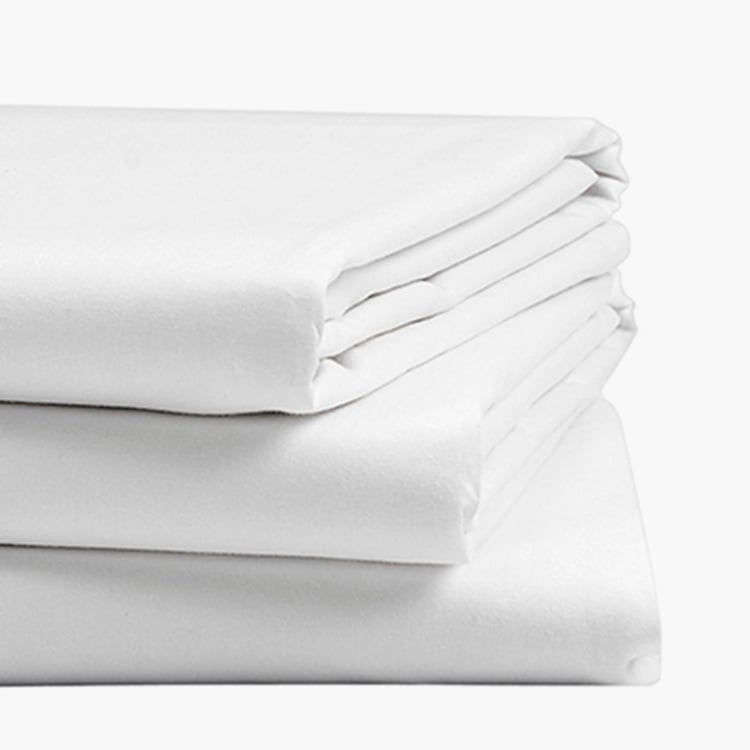 PORTICO Hotel White Cotton Queen Bedsheet Set - 224x254cm - 3Pcs