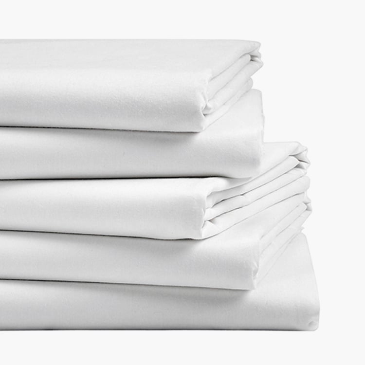 PORTICO Hotel White Cotton Super King Bedsheet - 274x274cm - Set of 5