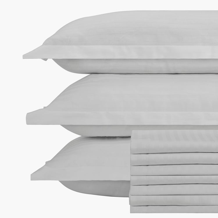 PORTICO Hotel White Striped Cotton Pillow Cover - 46x69cm - Set of 10
