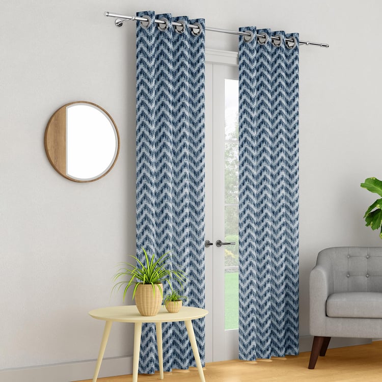 PORTICO Waves Curtains Blue Printed Door Curtain - 130 x 225 cm