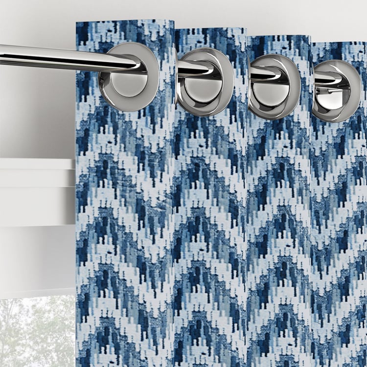 PORTICO Waves Curtains Blue Printed Door Curtain - 130 x 225 cm