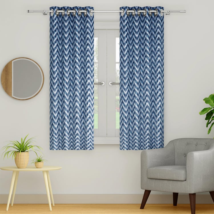 PORTICO Waves Curtains Blue Printed Window Curtain - 130 x 160 cm