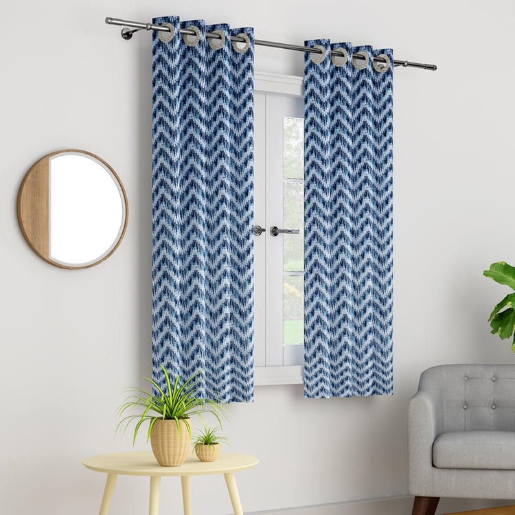 PORTICO Waves Curtains Blue Printed Window Curtain - 130 x 160 cm