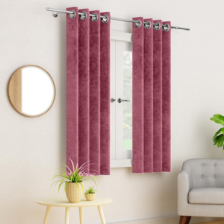 PORTICO Silken Velvet Window Curtain, Maroon - 130x160cm