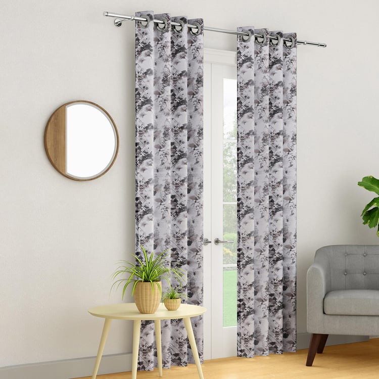 PORTICO Willow Curtains Grey Printed Door Curtain - 130x225cm - Set of 2