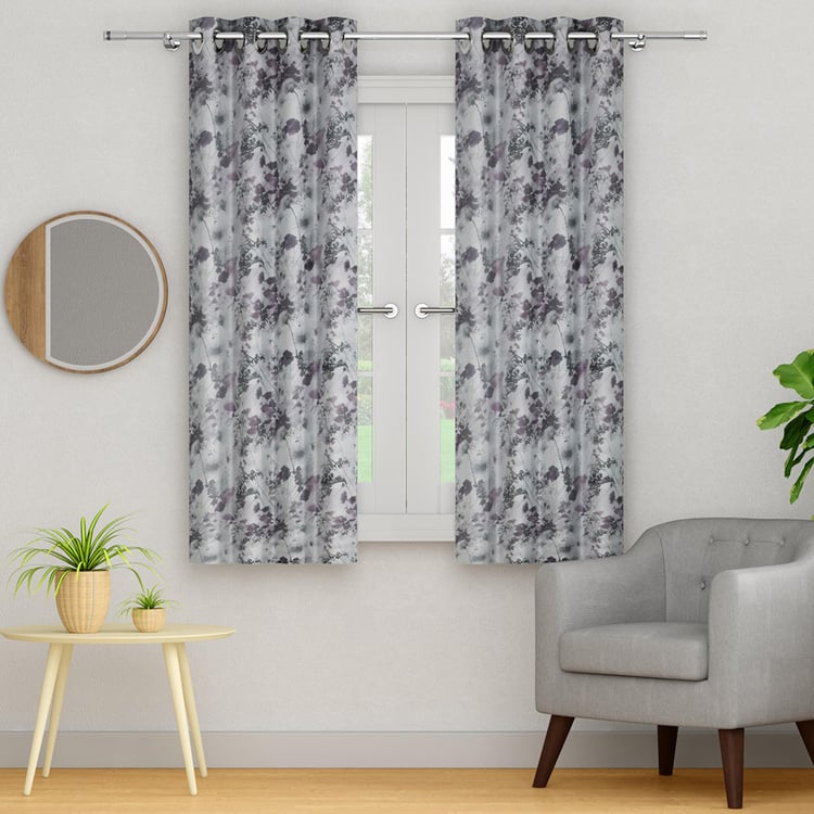 PORTICO Willow Curtains Purple Printed Window Curtains - 130x160cm - Set Of 2