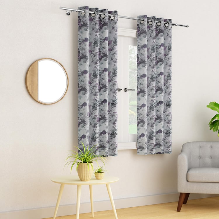 PORTICO Willow Curtains Purple Printed Window Curtains - 130x160cm - Set Of 2