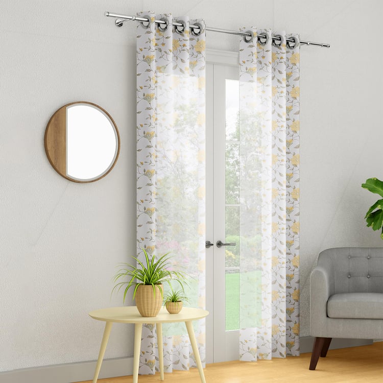PORTICO Magnolia Curtains White Printed Door Curtain - 130 x 270 cm
