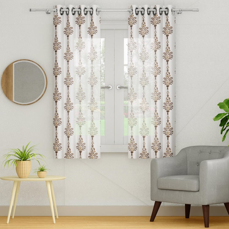 PORTICO Magnolia Curtains White Printed Window Curtain - 130 x 160 cm