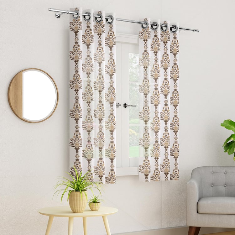 PORTICO Magnolia Curtains White Printed Window Curtain - 130 x 160 cm