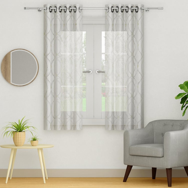 PORTICO Magnolia Curtains White Printed Window Curtain - 130 x 160 cm