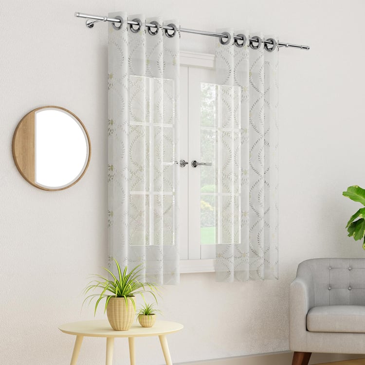 PORTICO Magnolia Curtains White Printed Window Curtain - 130 x 160 cm