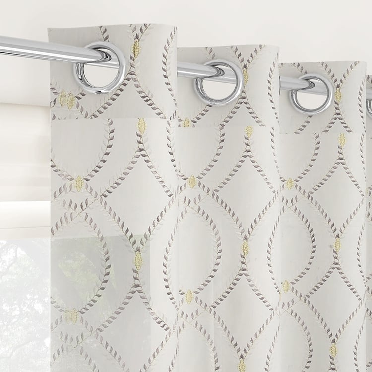 PORTICO Magnolia Curtains White Printed Window Curtain - 130 x 160 cm