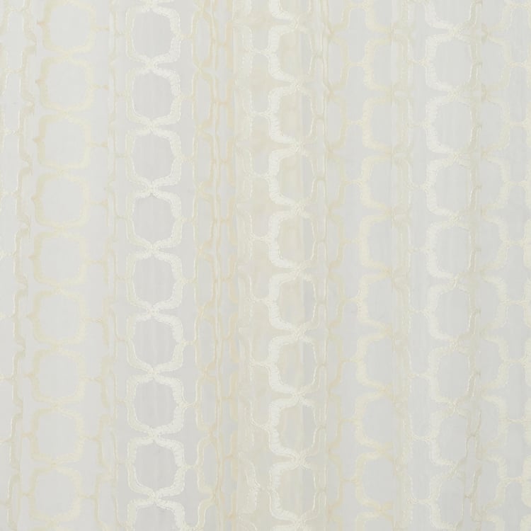 PORTICO Reflections White Printed Semi-Sheer Door Curtain - 130x225cm - Set of 2