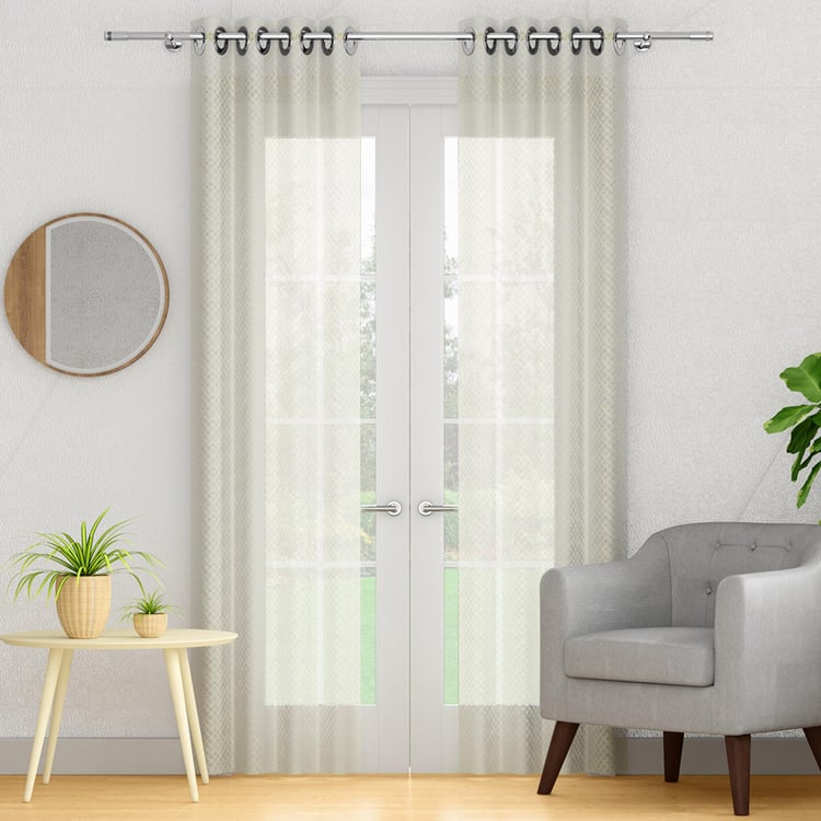 PORTICO Reflections White Checked Semi-Sheer Door Curtain - 130x225cm - Set of 2