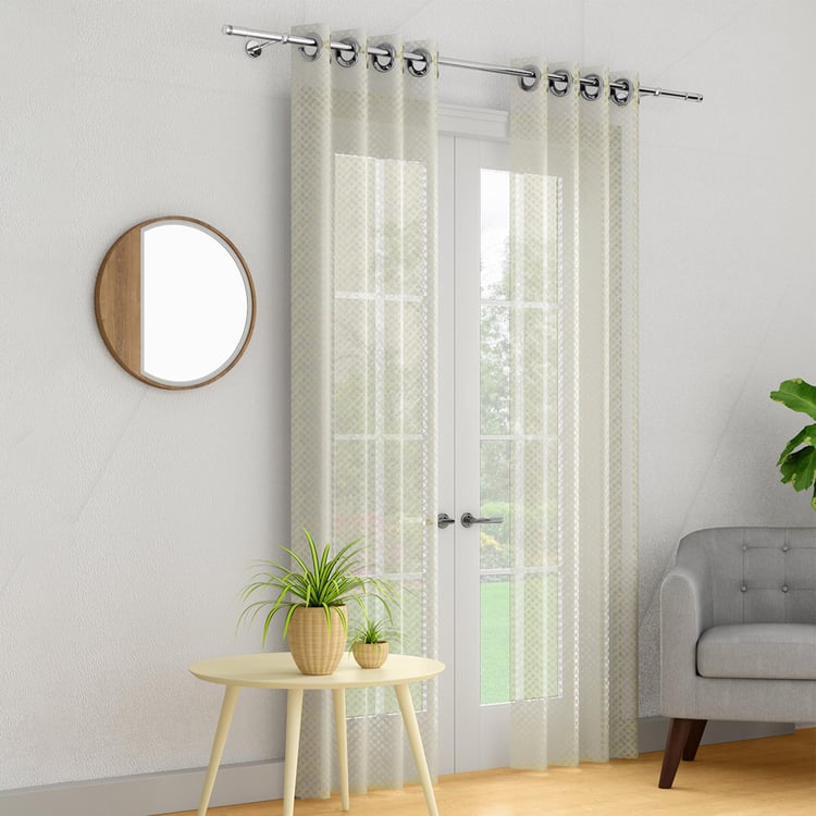 PORTICO Reflections White Checked Semi-Sheer Door Curtain - 130x225cm - Set of 2