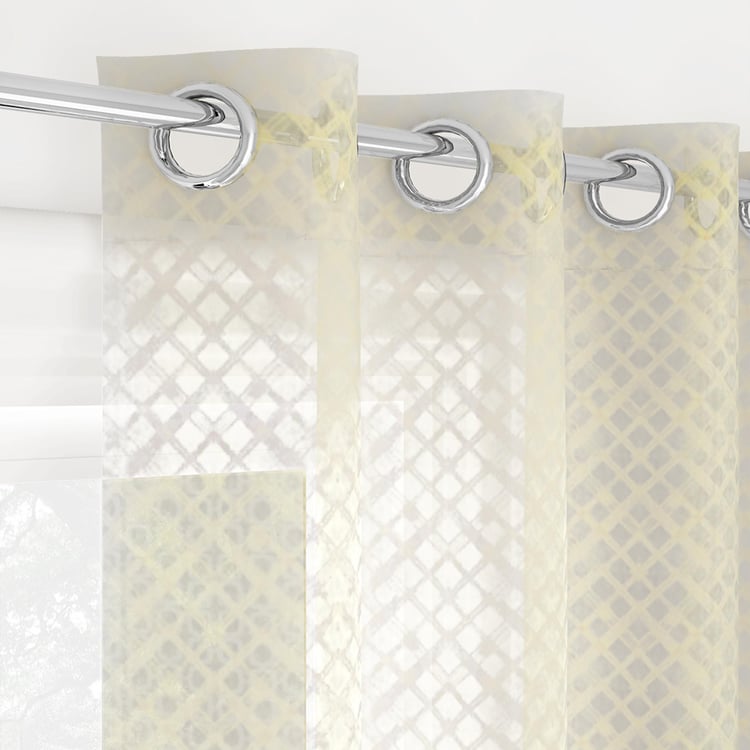 PORTICO Reflections White Checked Semi-Sheer Door Curtain - 130x225cm - Set of 2